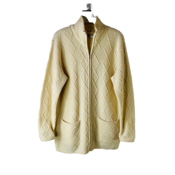Talbots Chunky Wool Cable Knit Long Zip Cardigan Sweater Ivory - Picture 1 of 8